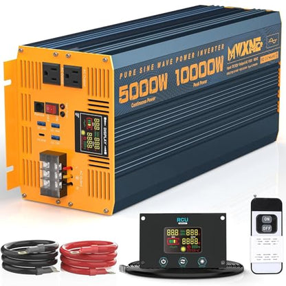 5000 Watt Power Inverter Pure Sine Wave 12V DC to 110V 120V 10000W Peak Heavy Duty Inverter with Remote Control and LED Display (5000W- 12V)