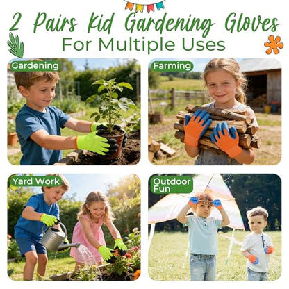 3 Pairs Kids Gardening Gloves (Black Green (Pack of 3) / Small (Age 2-3))
