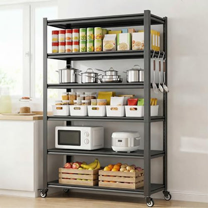 5 Tier Heavy Duty Storage Shelves with Lockable Casters (72" H X 31.5" W X 17" D,)