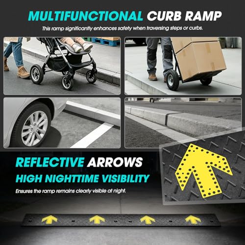2pcs 3.1" Rise Rubber Arrow Curb Ramp Heavy Duty Loading Driveway Ramp Threshold Ramp 37.4" W x 9.1" D x 3.1" H for Loading Dock (3.1 in 2pcs w/Arrow)