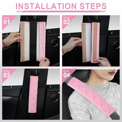 2 Pack Universal Car Shoulder Strap Pads Cover for A More Comfortable Driving (Cherry Blossom Pink)