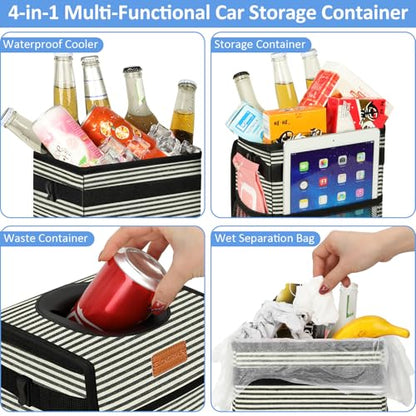 Leak Proof Car Trash Can with Lid Large Stripe (Stripe / 3 Gallons)