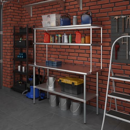 Stainless Steel Work Table Double Tier Overshelf (24" x 60" Work Table + 18" Overshelf)
