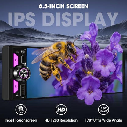 Single Din CarPlay Stereo Receiver (6.5 Inch Car Stereo)
