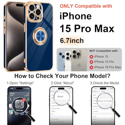 Designed for iPhone 15 Pro Max Case with Ring Stand Slim Blue (Blue / 6.7'' iPhone 15 Pro Max)