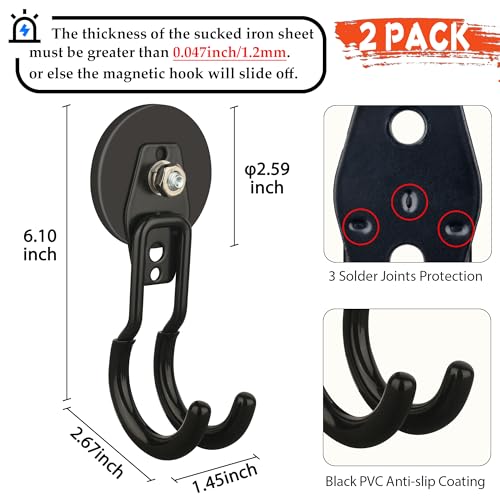 Pro Mag Upgraded Garage Magnetic Hooks (V1 Pro 2.59INCH 2PACK Black Medium Hooks)