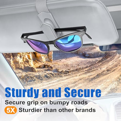 One-Handed-Operation Sunglasses Holder for Car, Visor Sunglass Holder Clip, Car Accessories Interior, Universal Fit Silicone Padded Visor Sunglass Holder Car, Unmatched Durability (2 Pack) (2 Pack / Grey)