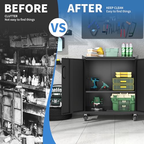 Metal Storage Cabinet for Garage (Black / M - 2 Doors (Wheeled))