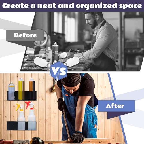 2 Pcs 3 Holes All Purpose Steel Spray Bottle Holder Heavy Duty Can Holder Rack Organizer Easy Install Wall Mount Paint Spray Bottle Organizer Storage Rack for Garage Home Workspace (Black / 3 Holes)