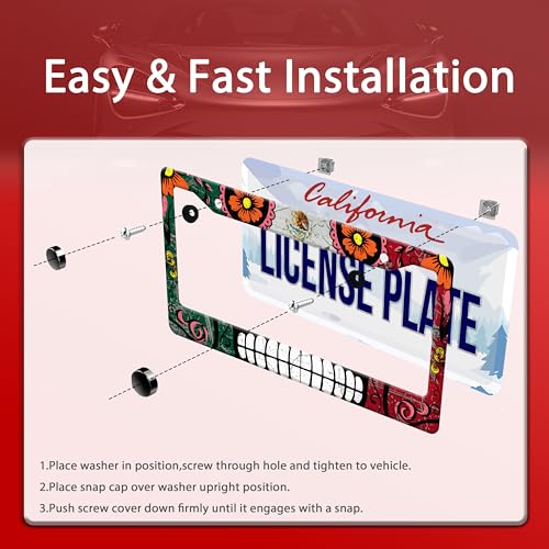 Mexico Flag Skull License Plate Frame Stainless Steel 2 (Mexico Flag Skull)