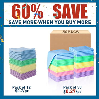 Microfiber Cleaning Cloths (5 Colors / 50 Pack)
