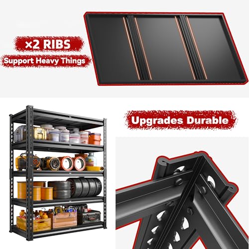 72.1" H Garage Shelving 2000LBS Storage Shelves Heavy Duty Metal Shelving 5 Tier Garage Storage Shelves for Commercial Warehouse Pantry Kitchen 72.1" H x 40.1" W x 18.1" D (40.1" W x 72.1" H x 18.1" D)