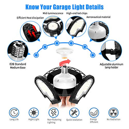 LED Garage Light 80W Deformable LED Ceiling Lights 12000 Lumens Led Shop Lights for Garage