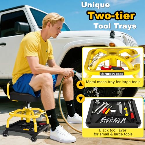 Rolling Shop Stool with Wheels (Yellow)