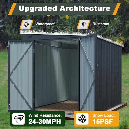 6x8 FT Lean to Shed with Lockable Double Doors (Dark Gray / 6x8 ft)