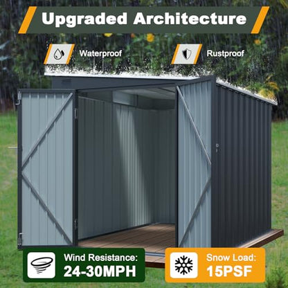 6x8 FT Lean to Shed with Lockable Double Doors (Dark Gray / 6x8 ft)