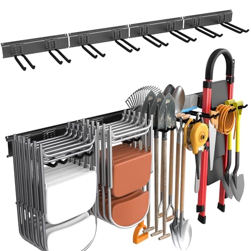 Wall Mounted Garden Tool Rack Garage (17 inch railx4 / Black)