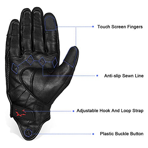 Full finger Goat Skin Leather Touch Screen Motorcycle Gloves Men (Non-Perforated / XX-Large)