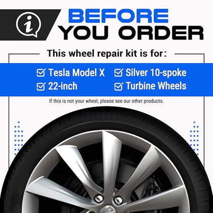 Premium Tesla Wheel Curb Rash Repair Kit for Model X 22 (Tesla Model X / 22" Silver Turbine)