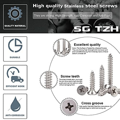 10 x 1-3/4" Wood Screw 100Pcs 18-8 (304) Stainless Steel Screws Flat Head Phillips Fast Self Tapping Drywall Screws by SG TZH (#10 x 1-3/4")