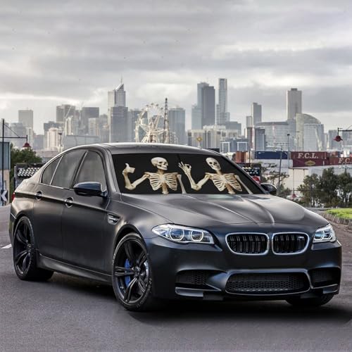 Skull Car Windshield Sun Shade Umbrella Foldable Front Windshield Cover Funny Visor Umbrella Sun Shade Cover Sun Shade Car Accessories Blocks UV Rays (Skull)