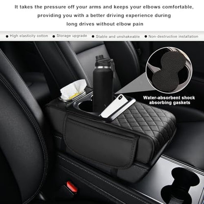 Car Center Console Armrest Pillow (Black, Embroidered)