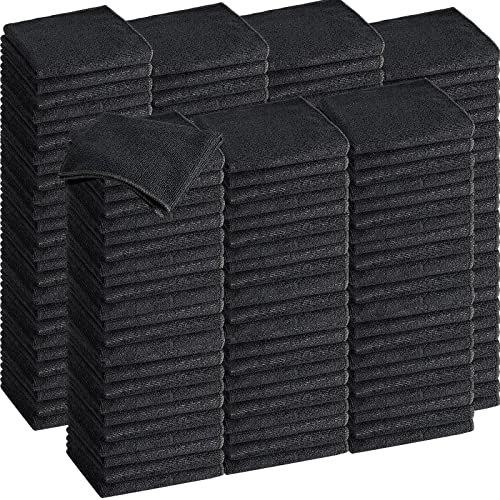 100 Pack 12'' x 12'' Microfiber Cleaning Cloths Reusable Cleaning Rags Bulk Microfiber Towels Softer Highly Absorbent Washcloths for House Kitchen Car Window (Black)