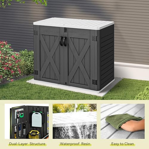 Outdoor Resin Storage Sheds with X (X-Shaped-4.3x3.4ft / Dark Gray)