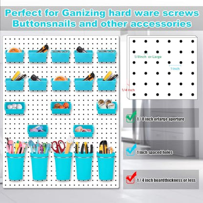 20 Pcs Pegboard Bins and Cups Accessories with Hooks (Blue)