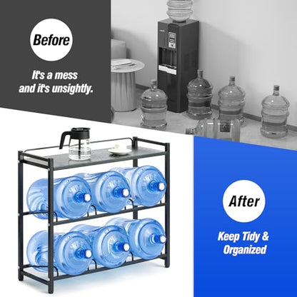 5 Gallon Water Bottle Holder 6 (Black / 6 Slot with top shelf)