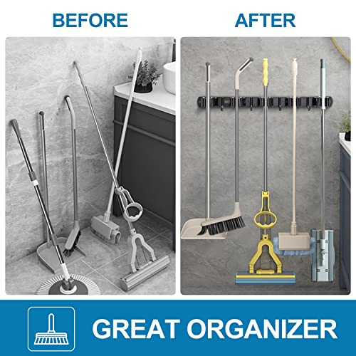 2 Pack Broom Holder Wall Mount (5 Racks with 4 Hooks / 2 Pack)