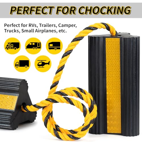 Heavy Duty Rubber Wheel Chocks with Rope & Reflective Strips (with Rope (1 pair))