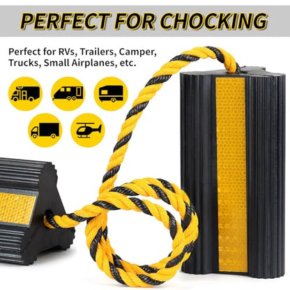Heavy Duty Rubber Wheel Chocks with Rope & Reflective Strips (with Rope (1 pair))