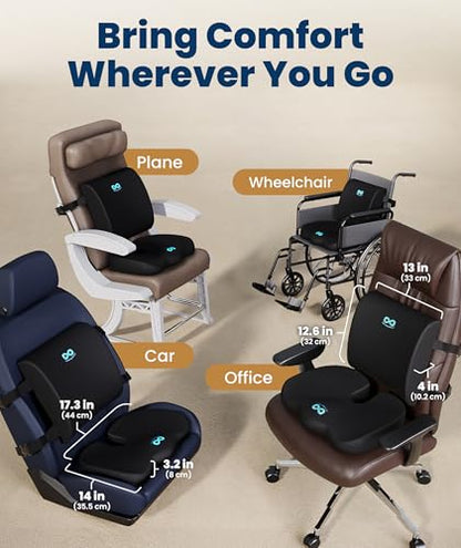 Doctor Recommended Memory Foam Seat Cushion for Office Chairs & Car (Black Airflow Lumbar / Large)