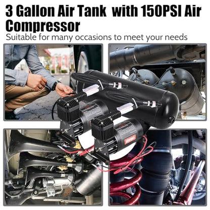 3 Gallon Air Tank with 150PSI Air Compressor 2PCS for Suspension (3 Gallon Air Tank+air Compressor / 3 Gallon Air Tank+air Compressor)