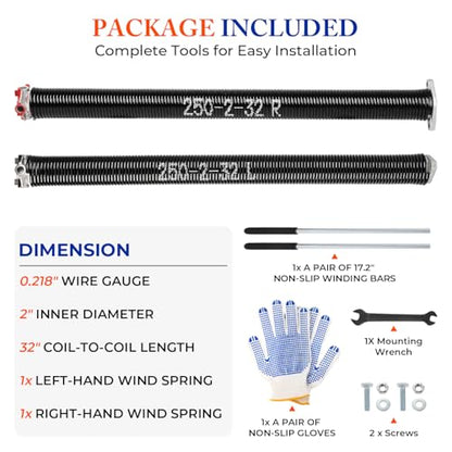 Garage Door Torsion Springs Pair (0.250'' X 2‘’ X 32‘’)