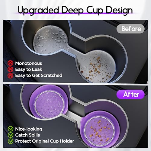 4 Pack Car Cup Holder Coaster Bling Crystal Rhinestone Car Interior (Purple / 4 Pack)