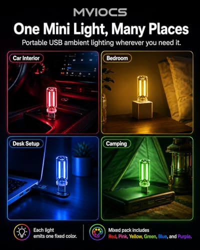 6 Pack USB Car Night Light (Multicolor)