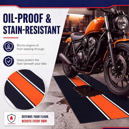 Motorcycle Mat Garage Floor Rug Washable Parking Mats for Garage Floors Non Slip Oil Absorbent Pad Rubber Backing Layer Protects Floor (Orange / 98 X 31 Inch)