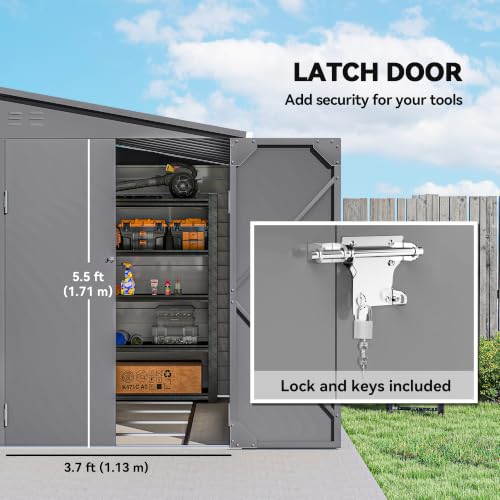 4.6' x 9' Steel Outdoor Storage Shed Waterproof Lean (Gray)