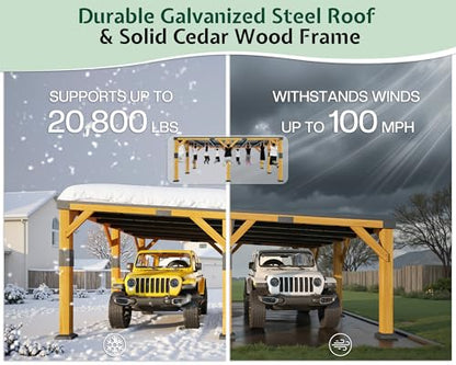 20x20x9.2 FT Heavy Duty Cedar Wood Carport for 2 Cars (20x20x9.2 FT)