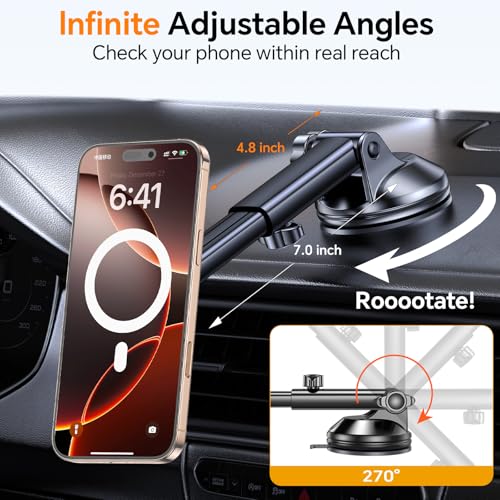 for MagSafe Car Mount【Windshield+Vent+Dash】Magnetic Phone Holder for Car Phone Holder Mount Cell Phone Holders for Your Car Accessories Suction Phone Mount for Car Truck Stand for iPhone 17 16 (Multi-color)