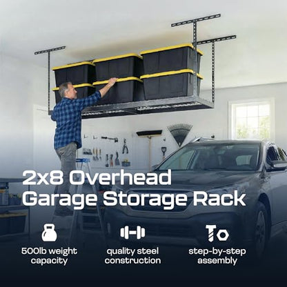 MonsterRax 2x8 Overhead Garage Storage Rack (Hammertone / 12"-21")