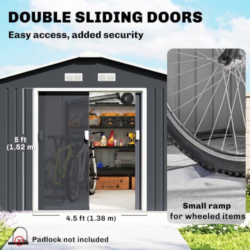 11' x 13' Outdoor Storage Shed Garden Tool Metal Shed Dark Gray (Dark Gray / 11' x 13')