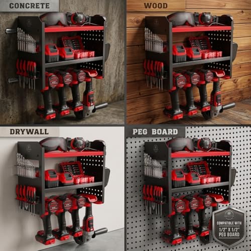 Power Tool Organizer Wall Mount (4 Drill Holder / Red)