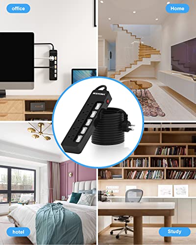 Black Appliance Extension Cord with Individual Switches on Off (6 FT - 5 AC - Black)