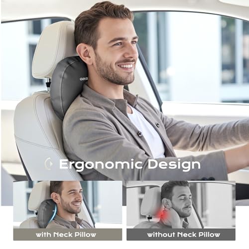 Leather Car Headrest Pillow Car Neck Pillow with Adjustable Strap (Gray / 1 Piece)