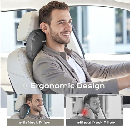 Leather Car Headrest Pillow Car Neck Pillow with Adjustable Strap (Gray / 1 Piece)