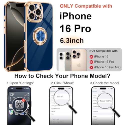 Designed for iPhone 16 Pro Case with Ring Stand Slim Blue (Blue / 6.3'' iPhone 16 Pro)
