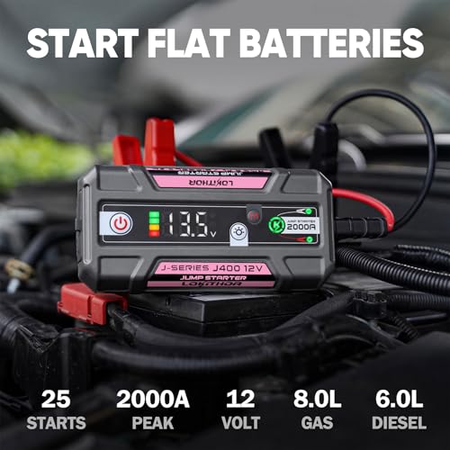 J400 Portable Jump Starter for Upto 8.0L Gas & 6.0L Diesel Engines (Pink)